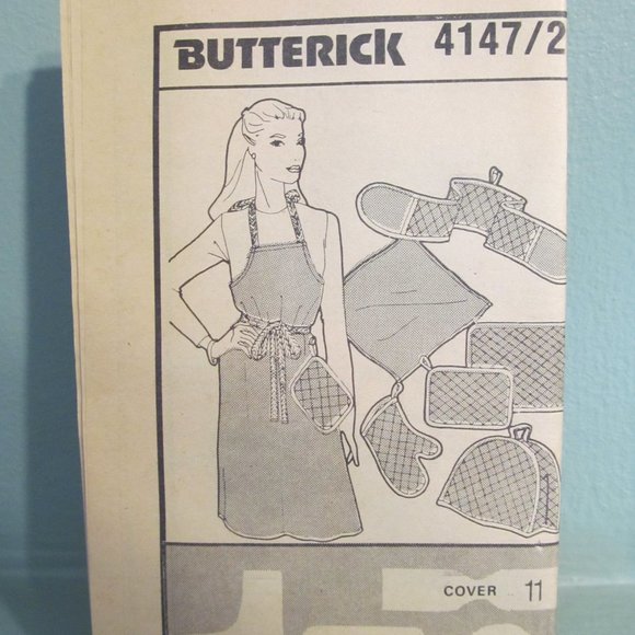 Vintage 1980s Butterick 4147 Sewing Craft Pattern Kitchen Accessories Apron - Picture 9 of 10